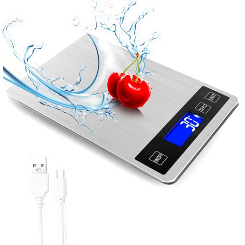 VIRENZZO 33lb Food Kitchen Digital Scale,1g/0.05oz Precise Graduation, USB Charging Kitchen Scale, Waterproof Stainless Steel with LCD Display, Ounces and Grams for Weight Loss, Cooking, Baking (silvery)