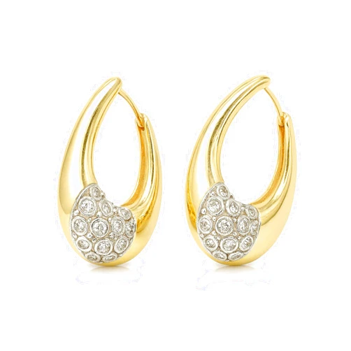 ZEMZEM ONLINE Gold Teardrop Zircon Earrings for Women – Elegant Hoop Style with Sparkling Cubic Zirconia Inlay, Statement Jewelry for Special Occasions EAR0012