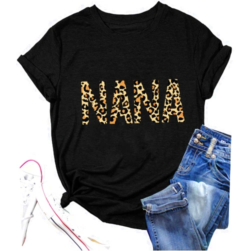 Pingyongchang Nana T-Shirt for Women Cute Heart Pattern Gigi Life Letter Print Grandma Shirt Casual Gigi Gift Top
