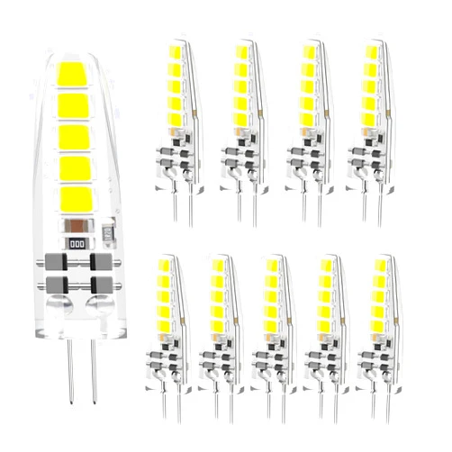 DiCUNO G4 LED Bulb Dimmable, 12V, JC Bi-Pin Base Light Bulbs 2W, Daylight White 5000K, 20W T3 Halogen Replacement for Landscape Lighting, Under Cabinet Lighting, RV, Chandelier, 185 Lumen, 10-Pack