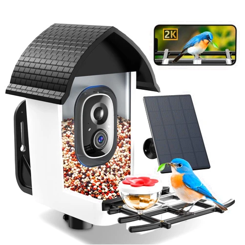 Faddial Smart Bird Feeder with Camera - Solar Powered Bird Watching Camera with 2K HD Live View, Auto Capture & AI Identify 10,000+ Species, 2.4G WiFi Outdoor Birdhouse, Ideal Gifts for Bird Lovers