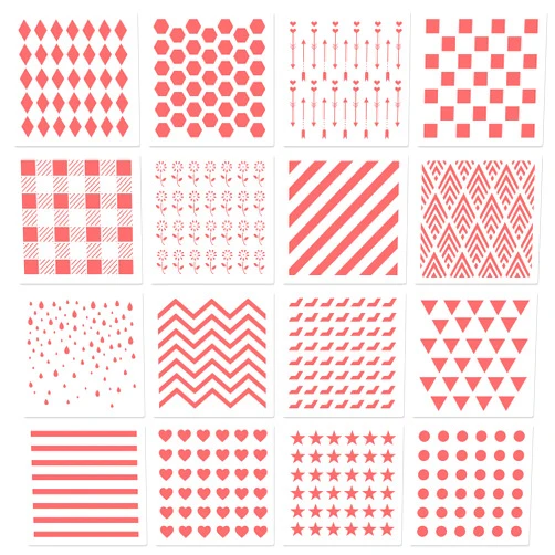 CODOHI 6x6in Cookie Stencils for Royal Icing Cookies Sugar Cookie, 16 Pcs Reusable Plastic Biscuit Cake Stencils with Checkered Buffalo Plaid Star Dots Shape for Airbrush Baking Craft Drawing DIY Art Decor