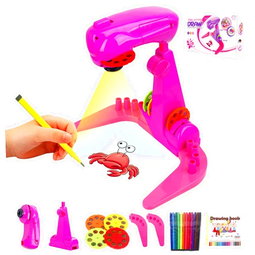 LEERFEI Kids Projection Drawing Toy,Smart Drawing Projector Toys，Trace and Draw Projector for Kids,with 32cartoon patters and 12color Brushes, Kid Learn to Draw and Sketcher (Pink)