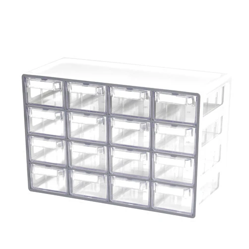 BLUE GINKGO Medium 16 Drawer Storage Organizer Cabinet - Stackable Bead and Craft Storage, Hardware Small Parts Organizer, Teacher Toolbox (Made in Korea) - Grey