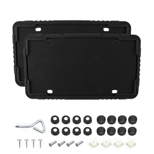 FSTURIOS 2PCS Silicone License Plate Frame, Rustproof US Car Tag Holder Bracket with Drainage Holes, Anti-Rattle Weather Proof Front Back Licence Plate Cover Without Obstruction