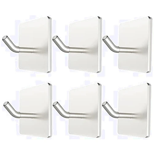 VIVII 6 Pack Adhesive Hooks, 3M Self Adhesive, Metal Wall Sticky Hooks Hanger for Keys Bags Clothes Hat Towel, Kitchen Bath Room Living Room No Drilling Needed