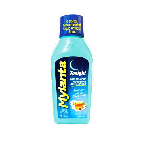 Mylanta Heartburn and Gas Relief, Liquid Antacid, Tonight Formula, Honey Chamomile Flavor, 12 Fl Oz