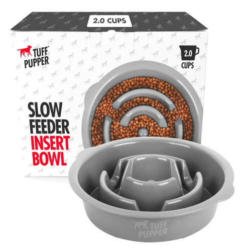 Tuff Pupper Slow Feeder Insert Bowl | Puzzle Maze Slows Down Eating | Elevated Feeder Tray Bowl | Standalone Dog Bowl | Pet Bowl Insert | Easy Clean Dishwasher Safe (2 Cups - Fits 7.5-8 Inch Hole)