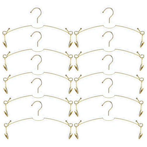Exttlliy 10PCS Metal Underwear Bra Rack Durable Fashion Children Clothes Hangers Hook Lingerie Shop Display Hanger with Clips (Gold)