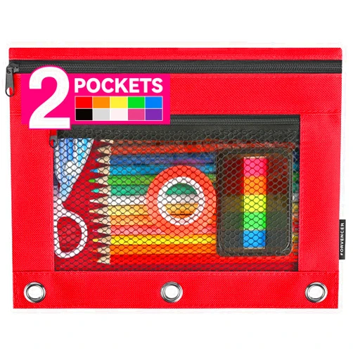 Forvencer Adorable Zipper Pencil Pouch, Cute Zipper Pencil Pouch for 3 Ring Binder, Sturdy Binder Pencil Pouch with Smooth Zippers, Perfect for Students & Back to School, Portable Pencil Bag, Red