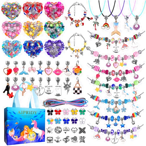 AIPRIDY 150 Pieces Charm Bracelet Making Kit,Unicorn Mermaid Crafts Gifts Set Can Inspires Imagination and Creativity,Jewelry Making Kit Perfect Gifts for Girls 5-12 Years Old (150 Pieces)