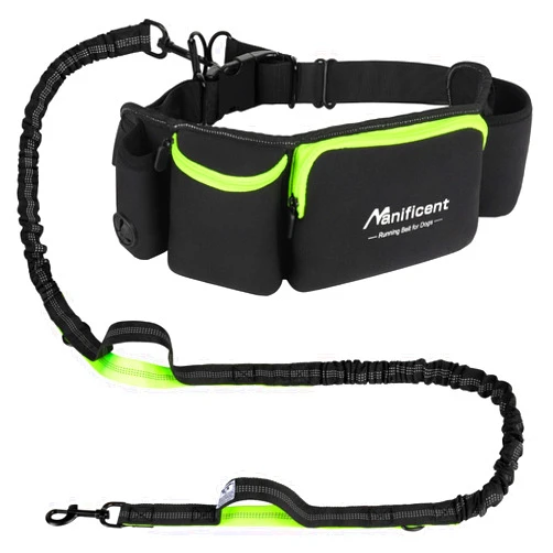 Manificent Hands Free Dog Leash for Medium Large Dogs, Wide Padded Waist Leash Bungee Leash Dog Running Leash for Dog with Reflective Stitching for Walks, Jogging, Running, Hiking, and Dog Training