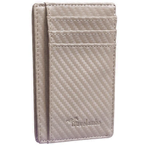 Travelambo Front Pocket Minimalist Leather Slim Wallet RFID Blocking Carbon Fiber Texture