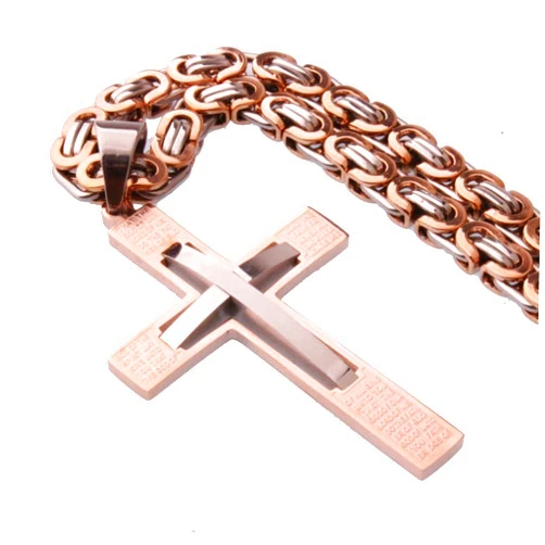 Vutrieu2k Fashion Jewelry Rose Gold Cross Pendant Necklace Male Gift Stainless Steel 6mm Thick Link Chain (18inch or 45cm)