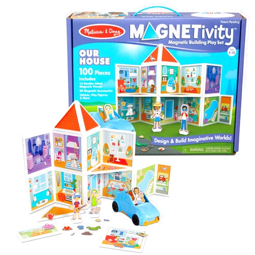 Melissa & Doug Magnetivity Magnetic Building Play Set – Our House with Vehicle (100Piece)