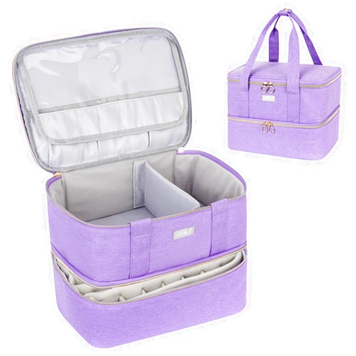 LEFOR·Z Nail Polish Organizer,Double-Layer Nail Organizers and Storage for Nail Tech,Nail Polish Carrying Case Bag Holds 40 Bottles and Nail Lamp,Portable Nail Polish Holder for Nail Supplies,Purple