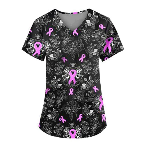 LPIGOH Scrub Tops Women Floral Print Scrub Tops Plus Size Stretch Nursing Tops Soft Nurse Uniform Overalls with Pockets