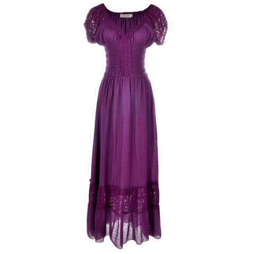 Anna-Kaci Renaissance Peasant Maiden Boho Inspired Cap Sleeve Lace Trim Maxi Dress