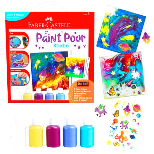 Faber-Castell Do Art Paint Pour Studio - No Mix Acrylic Paint Pouring Set for Kids - Makes 6 Fluid Art Projects, Multi (FC14342)