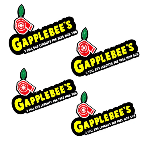 TreeArm GAPPLEBEES 3 Full Bus Lengths for Free Weekend Vinyl Decal Water Proof Sticker,Set of 4 Pack (4 Inches on Longer Side ) for Car, Truck, Bumper, Bike, Helmet, Windows, Tool Boxes, Boats, Laptops, Mugs, Tumbler, Indoor, Outdoor and Smooth Surface
