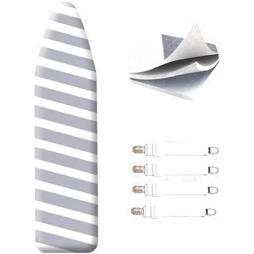 SheeChung 42”x12” Ironing Board Cover and Pad - with Pull Bungee Fit System and Connecting Straps,Premium Heavy Duty 3-Layer Silicone Coated Cover,Heat Reflective, Scorch Resistant
