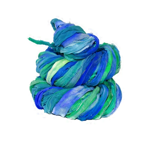 Knitsilk Super Bulky Recycled Sari Silk Ribbon Yarn in Blue Galaxy | 50 GMS - 30 Yards | Duppioni Silk Ribbon | Taffeta Silk Ribbon (Pack of 1)