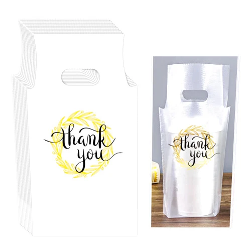 YHNTGB 200 Pcs Handle Drinking Poly Bags Single Cup Clear Plastic Packaging Carriers Take Out Delivery for Beverage Coffee Juice Milk Tea Stores 11 X 6.3 Inch