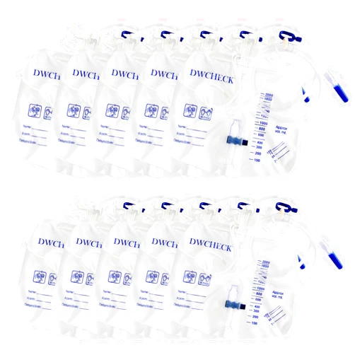 DWCHECK 10 Pack Urinary Drainage Bag with Anti-Reflux Chamber,2000mL Urine Bags with 48