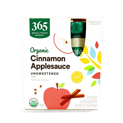 365 by Whole Foods Market, Organic Applesauce, Cinnamon - Unsweetened (4 - 3.2 Ounce Pouches), 12.7 Ounce