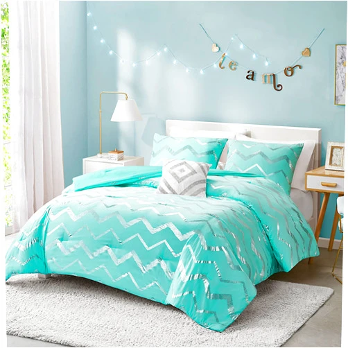 Codi Metallic Teal and Silver Comforter Set, Twin/Twin-XL Size, Cute Aqua Turquoise Bedding Sets, 3 Piece (1 Matching Sham + 1 Decorative Pillow)