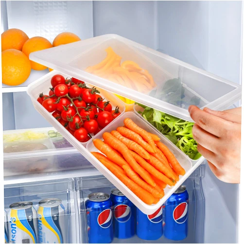 Sousnous Clear Divided Serving Tray with Lid, Refrigerator Veggie Tray Salad Bar Container，Divided Food Containers with 4 Removable Compartments, Snackle Box Charcuterie Container, Dishwasher Safe