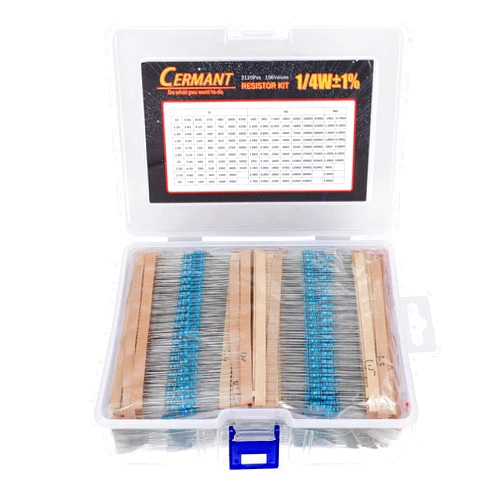Cermant 3120Pcs 1/4W Metal Film Fixed Resistor Kit 156Values 1 Ohm-10M Ohm 1% 0.25W Tolerance Resistor Assortment Kit with Storage Box
