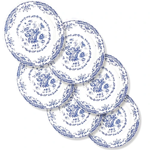 HomeElves Salad Plates, Ceramic Plates Set of 6, Kitchen Plates Microwave Safe Plates, 8 Inch White Plates Dessert Plates Blue Floral Plates Porcelain Plates