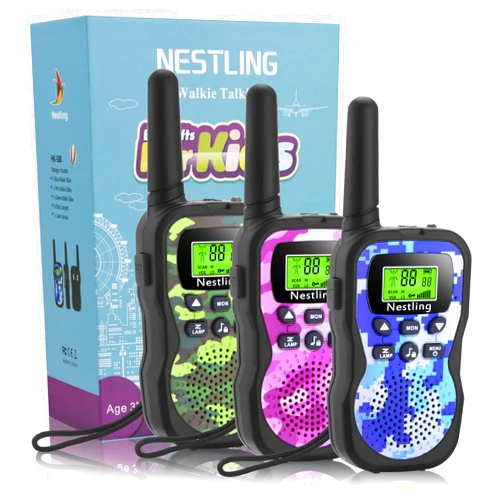 Nestling Walkie Talkies for Kids, 22 Channels 2 Way Radio Toy 3 KM Range, Best Christmas Birthday Gifts for 3-12 Year Old Kids to Outside Adventures, Camping, Hiking(3 Pack)