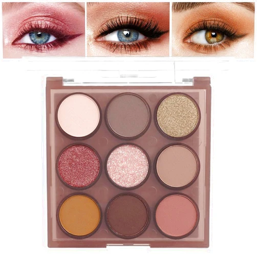 CAKAILA 9 Colors Neutral Rose Gold Brown Eye Shadow Palette,Dark Brown Red Naked Cream Eyeshadow Palette Makeup,Highly Pigmented Natural Eyeshadow Palette for Brown Eyes,Long Lasting Naturing-Looking