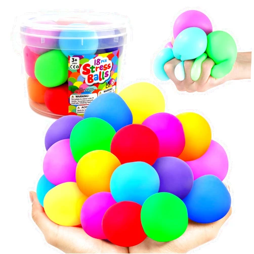 SMALL FISH Squishy Stress Balls for Kids Adults: 18 Pack Stretchy Fidget Ball for Anxiety Stress Relief, Hand Therapy Sensory Squishy Ball, Party Favors Classroom Prizes Box Toy
