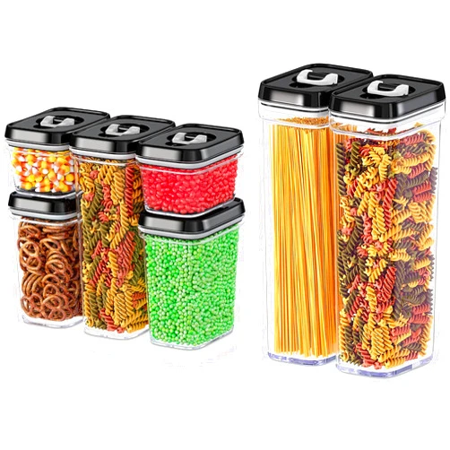 DWËLLZA KITCHEN Airtight Food Storage Containers Set - 7 PC Set - For Kitchen Pantry Organization and Storage - BPA-Free - Clear Plastic Canisters for Spaghetti, Noodles, Pasta, Snacks & Much More