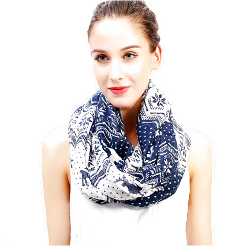 Lina & Lily Holiday Christmas Pattern Print Women's Infinity Scarf Lightweight