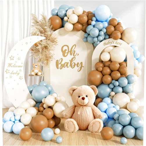 Saratimtou 146Pcs Dusty Blue and Brown Balloon Arch Kit, Bear Baby Shower Decorations with Brown Sand White Dusty Blue Balloons for Baby Shower Decorations Boy Gender Reveal Birthday Party Decoration