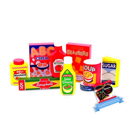 Melissa & Doug Pantry Food Set: Wooden Play Food Set Bundle with 1 Theme Compatible M&D Scratch Fun Mini-Pad (04077)