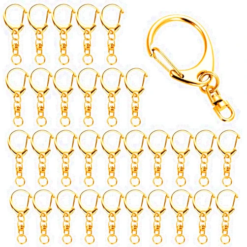 Maveek 50 Pcs Snap Hook Key Accessories, Maveek Keychain Rings for Lanyard Crafts Metal Key Ring with Chain DIY Silvery Clasps Bulk, Gold D Hook Lobster Clamp Parts Open Jump Ring & Connector Kit for Jewelry