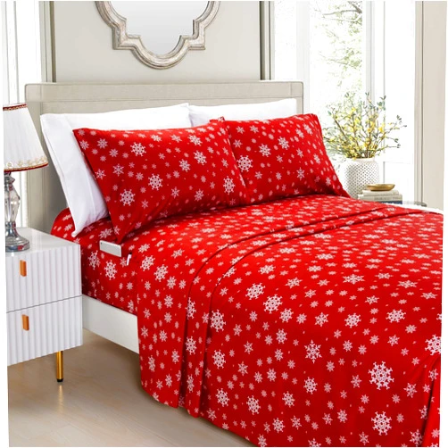 Elegant Comfort Luxury Soft Bed Sheets Holiday Pattern 1500 Premium Hotel Quality Microfiber - Softness Wrinkle and Fade Resistant (6-Piece) Bedding Set, King, Snowflake-Burgundy