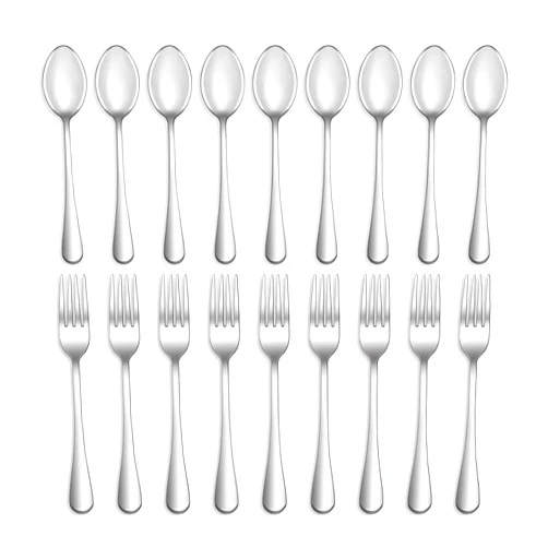 MUTNITT 24 Pcs Forks and Spoons Silverware Set,Food Grade Stainless Steel Flatware Cutlery Set for Home,Kitchen and Restaurant,Mirror Polished,Dishwasher Safe-12 Dinner Fork(8 inch) and 12 Teaspoon(6.5 inch)