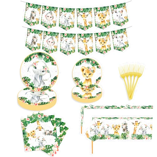 Decpty Safari Baby Shower Girl Birthday Party Supplies Decorations Pink Jungle Wild Plastic Tablecloth Safari Animal Birthday Banner Animal for Girl Safari Gender Reveal