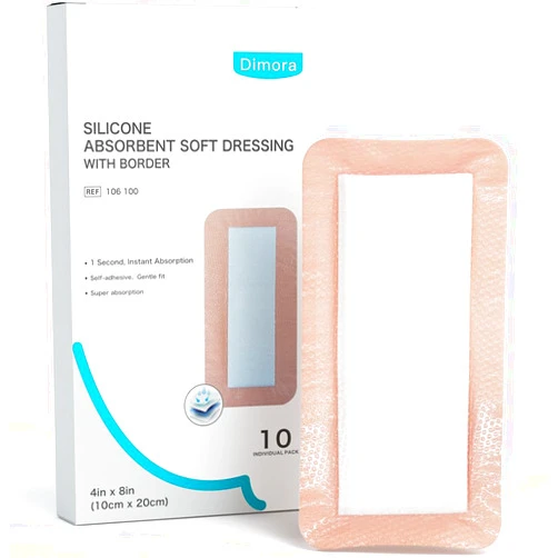 Dimora Silicone Ultra Absorbent Dressing Pads - Adhesive Wound Bandage with Gentle Border, Waterproof Soft Gauze for Post Surgical and Bed Sore Exudate Management 4