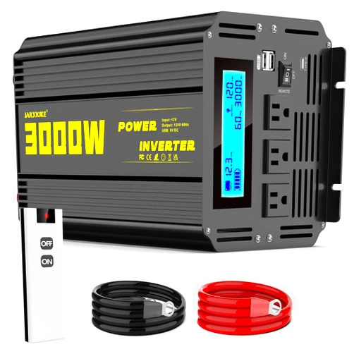 JARXIOKE 3000 Watt Modified Sine Wave Power Inverter, 12V DC to AC 110V/120V (Peak) 6000W Converter 3 Outlet Car Inverter with Remote Control and LED Display 3.4A USB Port