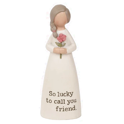 Blossom Bucket Lucky to Call You Friend Mini Angel Figurine, 4.25-inch Height, Resin, Home, Home Décor
