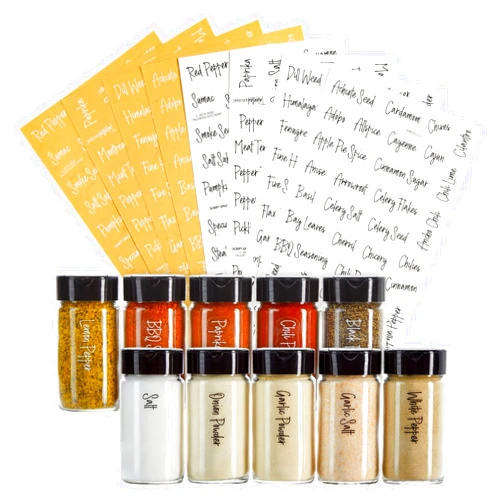 Talented Kitchen 272 Spice Labels Stickers, Clear Spice Jar Labels Preprinted for Seasoning Herbs Kitchen Spice Rack Organization, Water Resistant, Black and White Script