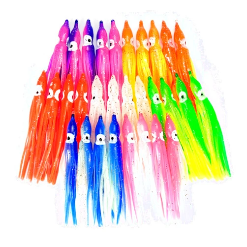 Piscorush Luminous Octopus Squid Skirts Trolling Lures Soft Plastic Fishing Lures Set Saltwater Bait Lures Multicolored 2'' - 6''