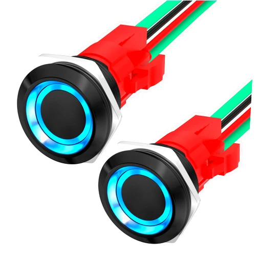 Joinfworld Momentary Push Button Switch 12V 20 Amp Heavy Duty Marine Waterproof Switch 4 pin 19mm SPST Blue Led Illuminated 12 Volt Button Switch with Pre-Wired Socket for Car Boat RV Truck - 2pcs